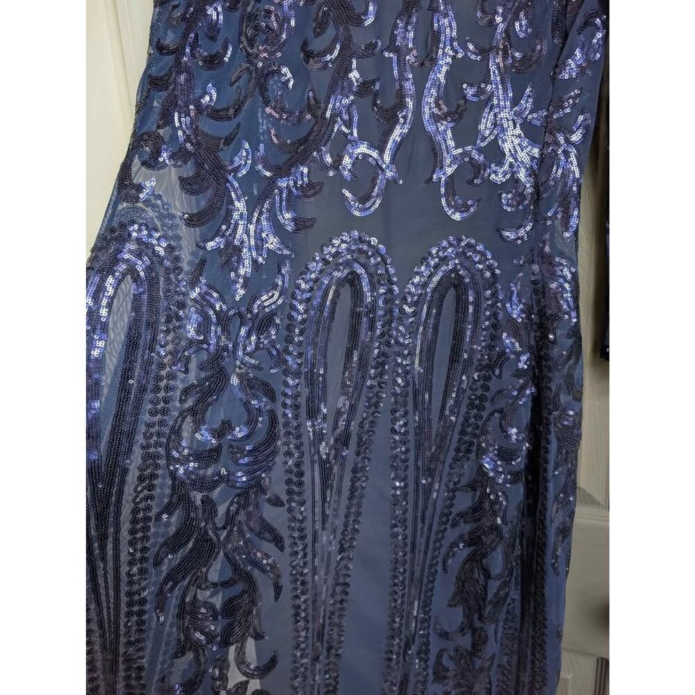 Sequin Mesh Duster Cardigan Navy Long Open Front Sheer Evening Cover Up Medium - Picture 5 of 8